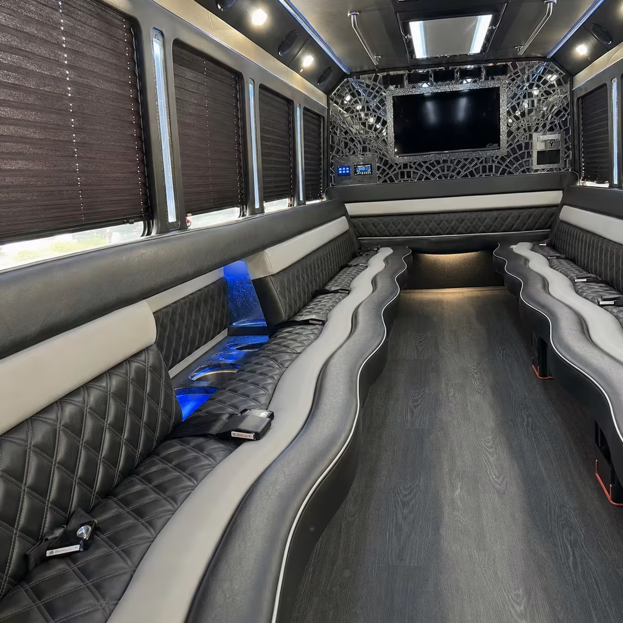 santa monica prom party bus rentals with led lighting and bars
